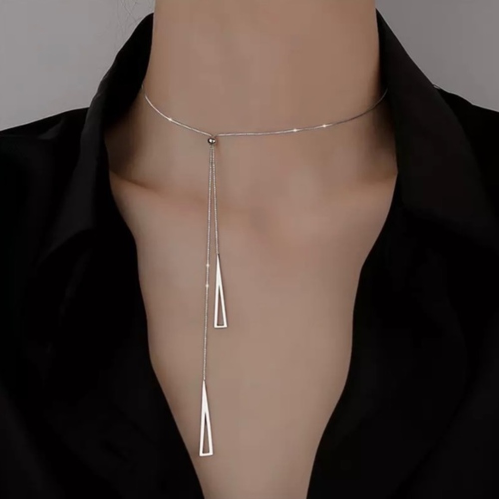 Geometric Triangle Pendant 925 Sterling Silver Adjustable Necklace